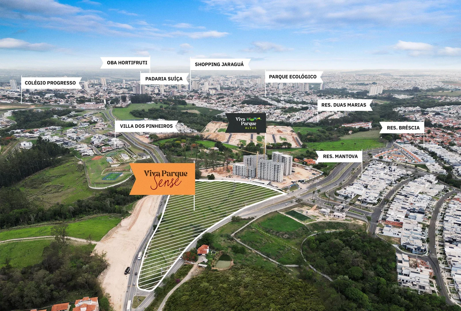 Mapa da localização do Viva Parque Sense em Indaiatuba com pontos de interesse no entorno